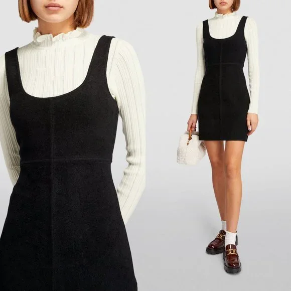 Sandro Ora pinafore turtle neck overlay dress